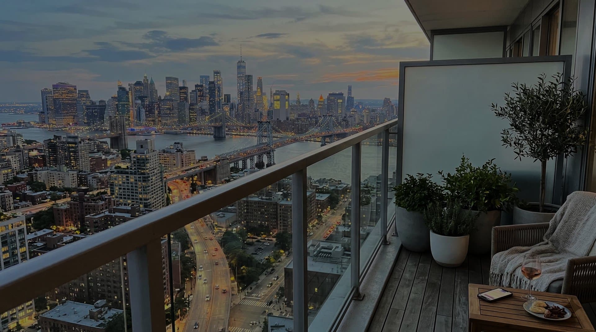 Penthouse city view at night