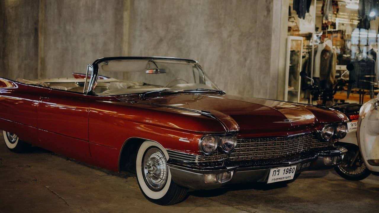 Classic vintage car on cobblestone street